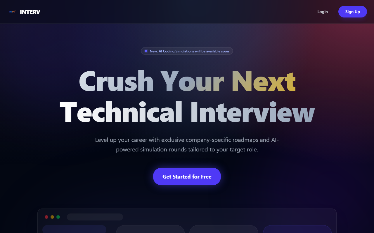 InterV AI Interview Platform Homepage Snapshot