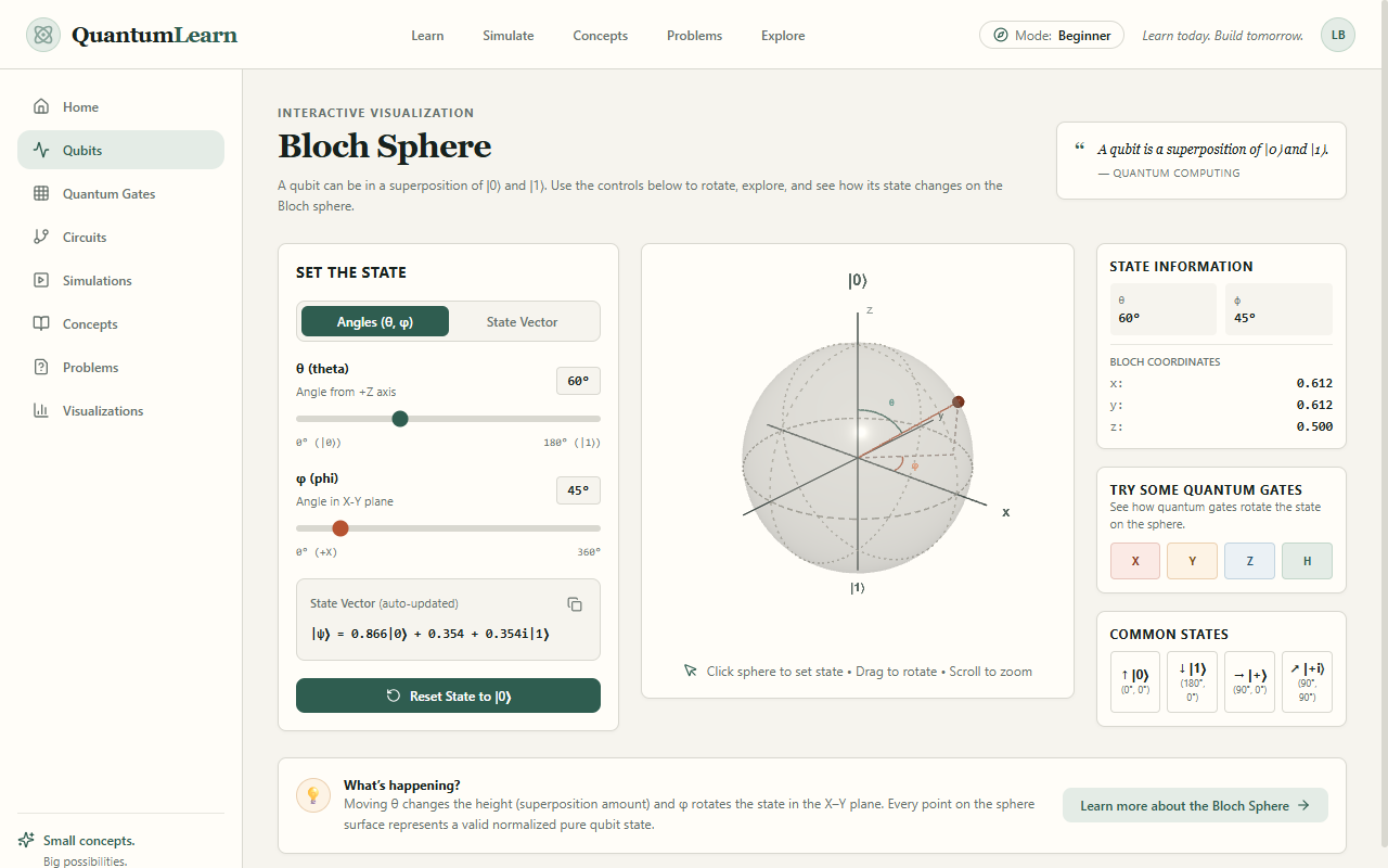 QuantumLearn Quantum Computing Learning Platform Homepage Snapshot