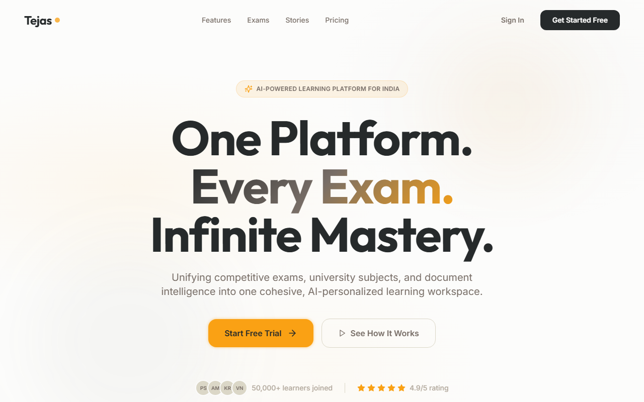 Tejas AI Learning OS Homepage Snapshot